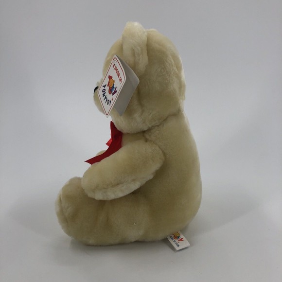 Tonytoy Puli Teddy Bear Plush Stuffed Animal Light Yellow Cream Red Bow 10" TAG - Picture 4 of 12